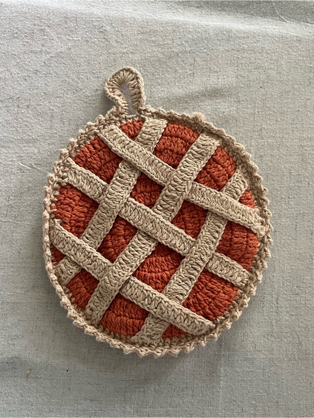 Handmade Crochet Pumpkin Pie Pot Holder/Hot Pad/Trivet - Fall Cottagecore